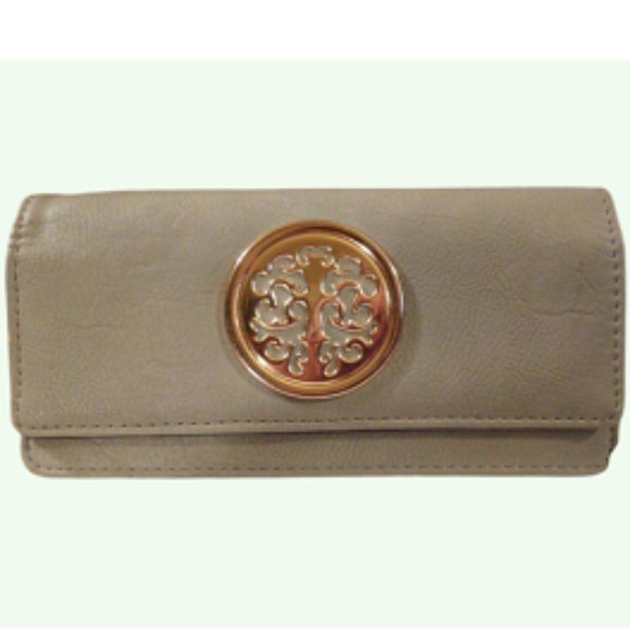 Women's Snap Clutch Wallet      Tan & Black with Cute Gold Accent - Picture 1 of 10
